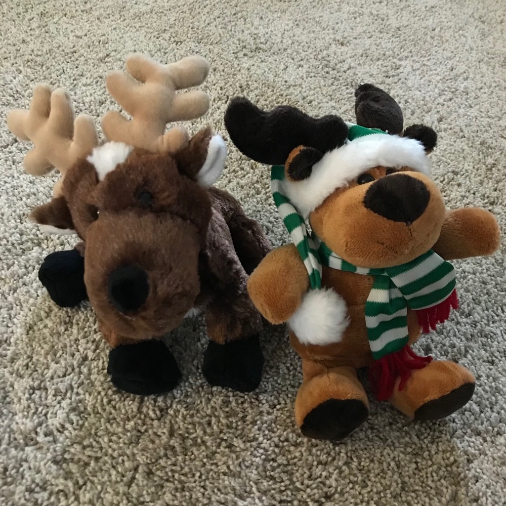 EUC Lot of Two Stuffed Moose Plush Toys